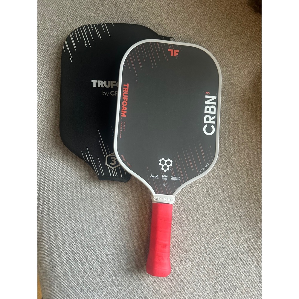 CRBN 3 Pickleball Paddle TruFoam Barrage Black Red with Cover USA Approved